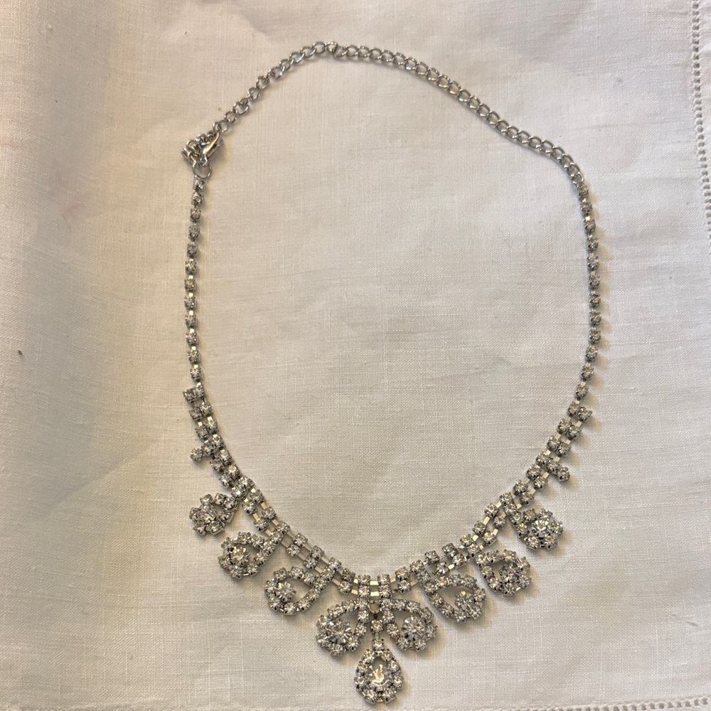 Silvertone Rhinestone Necklace - image 1